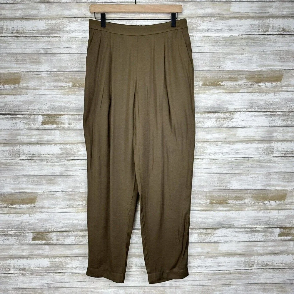 LAFAYETTE 148 Women's Satin Pants Size Medium Soho Track Pant Green Rayon‎ Blend
